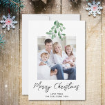 God jul Winter Greenery Mistletoe Photo Julkort<br><div class="desc">Det här enkla julkortet och den här snyggten är dekorerat med vattenfärgsmistletogrey och manustypografi. Anpassade enkelt med fotot. Ursprunglig vattenfärg © Michele Davies.</div>