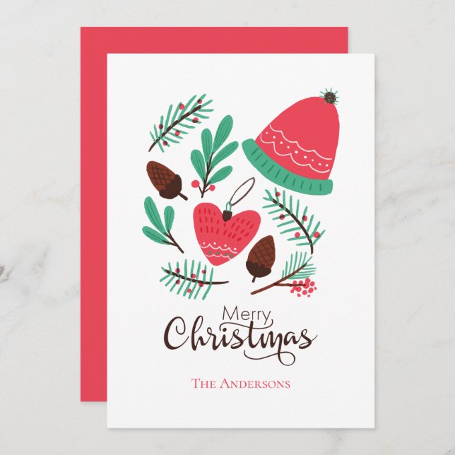 God jul Winter Hat och Pinecones Julkort (Fram/baksida)