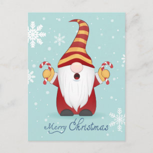 GOD JUL Winter Helgdag Candy cane Gnome Vykort