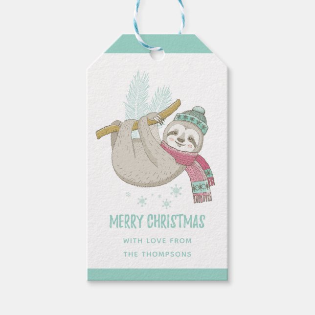 God jul Winter Helgdag Sloth Personlig Presentetikett (Framsidan)