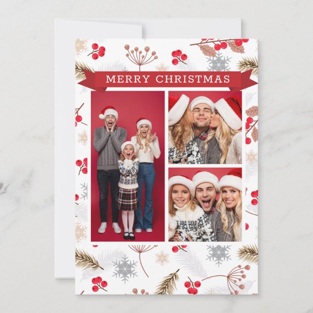 God jul Winter Modern Fir Holly 3 Photo (Framsida)