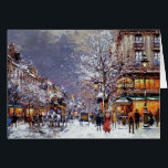 God Jul. Winter Parisian Scene C Hälsningskort<br><div class="desc">God Jul. Anpassadets julkort/julfestinbjudningar med en vintage Paristisk julscenmålning efter Edouard Leon Cortes . Matchningskort och presenter som finns tillgängliga i vår butik under jul och nyår/finkonst.</div>