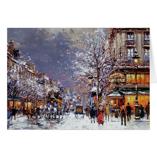 God Jul. Winter Parisian Scene C Hälsningskort (Framsidan Horizontal)
