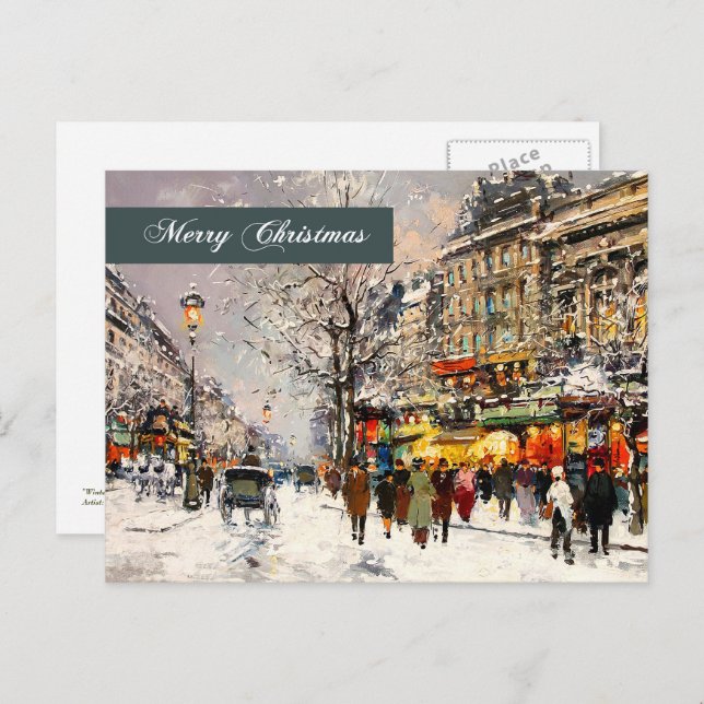 God Jul. Winter Parisian Scene Helg Vykort (Fram/baksida)