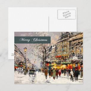 God Jul. Winter Parisian Scene Helg Vykort