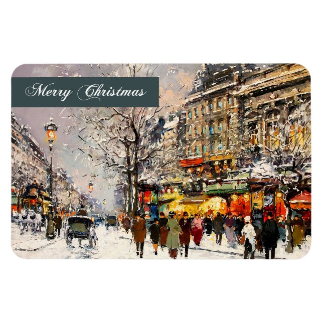 God Jul. Winter Parisian Scene Magnet (Horisontell)