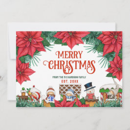 God jul Winter Poinsettia Red Anpassningsbar Photo Julkort