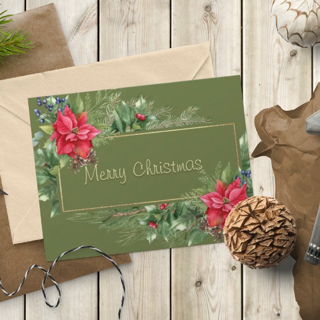 God jul Winter Red Flower Gräs Träd Julkort (Skapare uppladdad)