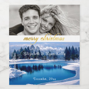 God jul Winter River Landskap Vinflaska Etikett