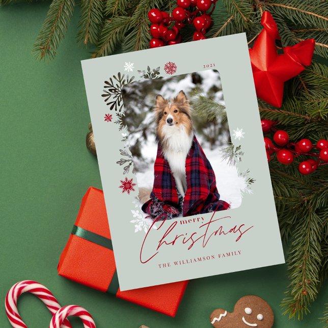 God jul Winter Snöflingor Family Photo Julkort (Merry Christmas Winter Snowflakes Family Photo Holiday Card)