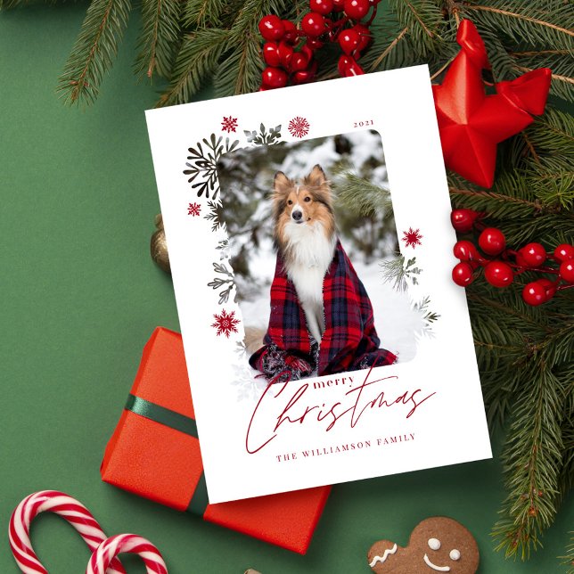 God jul Winter Snöflingor Family Photo Julkort (Merry Christmas Winter Snowflakes Family Photo Holiday Card)