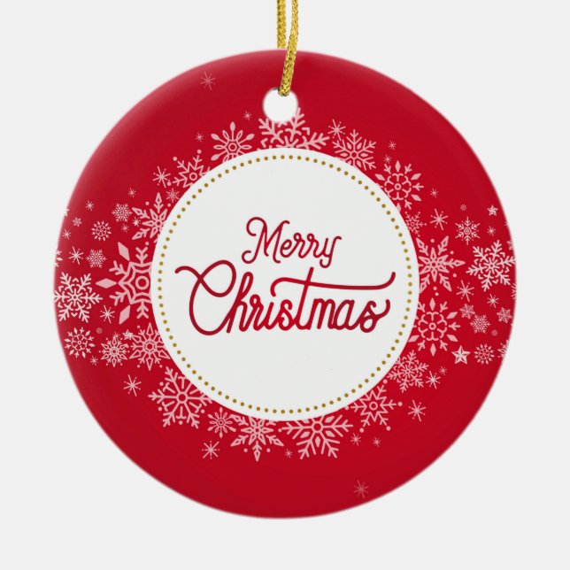 God jul Winter Snöflingor Red Festive Julgransprydnad Keramik (Framsidan)