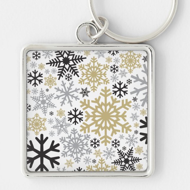 God jul Winter Snowflake Mönster Fyrkantig Silverfärgad Nyckelring (Framsidan)