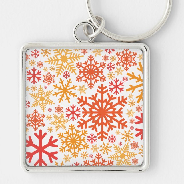 God jul Winter Snowflake Mönster Fyrkantig Silverfärgad Nyckelring (Framsidan)
