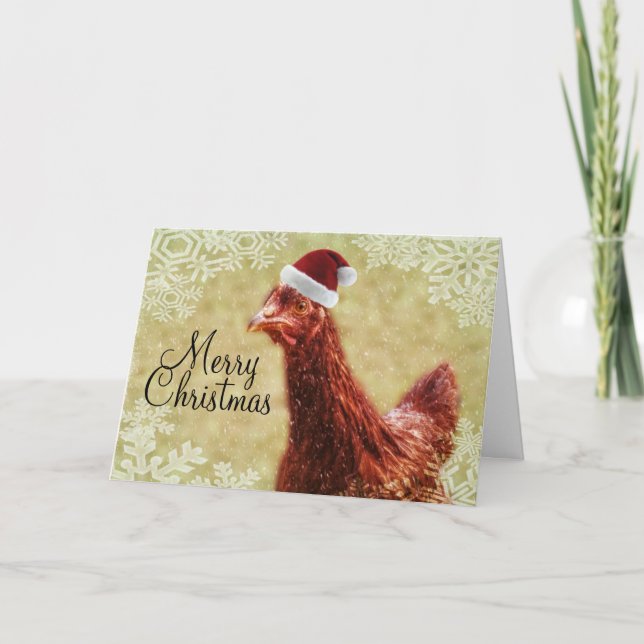 God jul Winter Snowflake Santa Chicken Helgkort (Framsida)