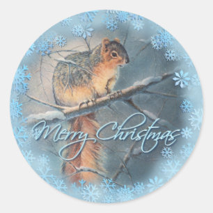 GOD JUL WINTER SQUIRREL by SHARON SHARPE Runt Klistermärke