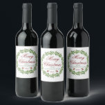 God jul Winter Winterkrans-familjen Vinflaska Etikett<br><div class="desc">Vackra,  minimalistiskt krökande "God jul" anpassade vin-etiketter.</div>