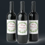God jul Winter Winterkrans-familjen Vinflaska Etikett<br><div class="desc">Vackra,  minimalistiskt krökande "God jul" anpassade vin-etiketter.</div>