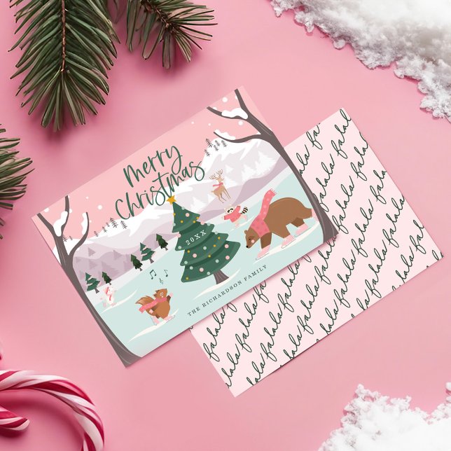 God jul Winter Wonderland Woodland Animals Julkort (Merry Christmas Winter Wonderland Woodland Animals Holiday Card)