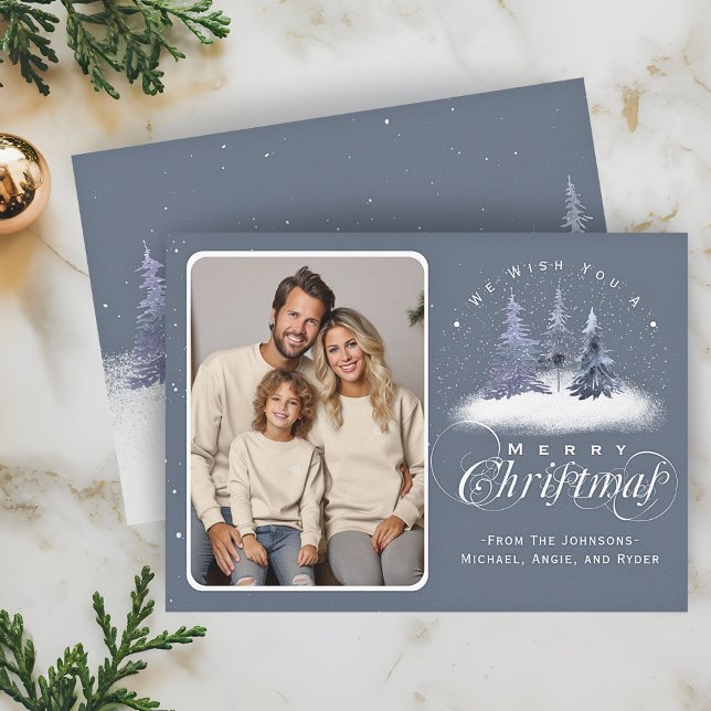 God jul Winter Woodland Family Photo Julkort (Skapare uppladdad)