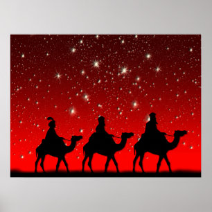 God jul, Wise Manar Red Himlar Star Lite natt Poster