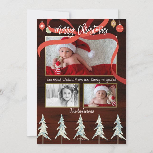 God jul Wood & Gräs Träd 4 Photo Helgdag Julkort (Framsida)