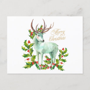 God jul Woodland Hjort och Holly Berry Helg Vykort