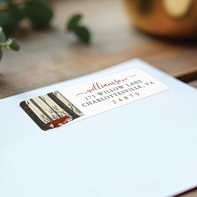 God jul Woodland Winter Forest Fox Adress Returadress Etikett (Merry Christmas Woodland Winter Forest Fox Address Label)