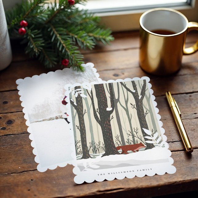 God jul Woodland Winter Forest Fox Foto Julkort (Merry Christmas Woodland Winter Forest Fox Photo Holiday Card)