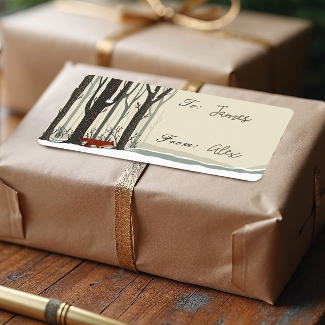 God jul Woodland Winter Forest Fox Joy Adressetikett (Merry Christmas Woodland Winter Forest Fox Joy Label)