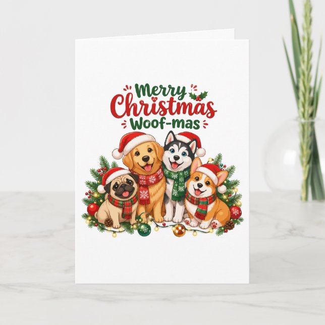 God Jul Woof-mas Hundälskare Kort (Framsida)