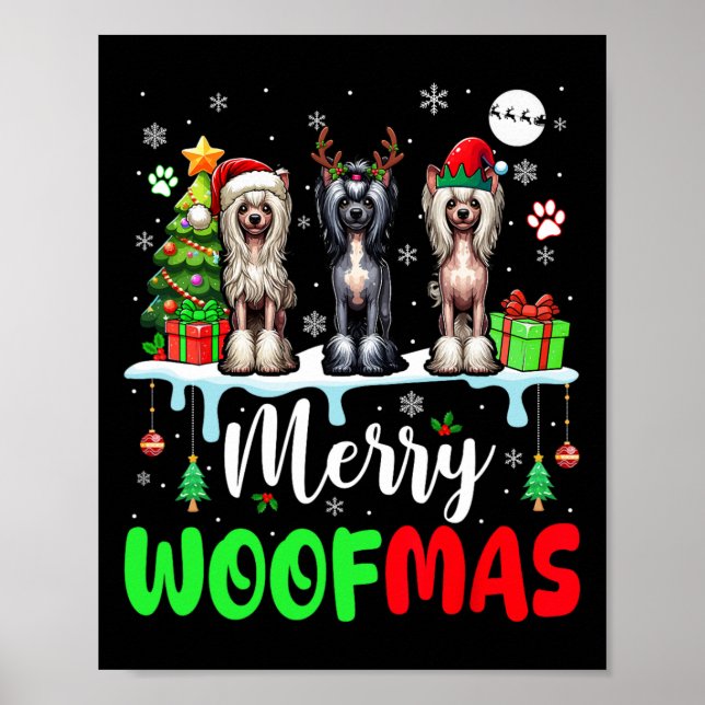 God jul Woof Three Santa Elf China Vapensköld Poster (Framsidan)