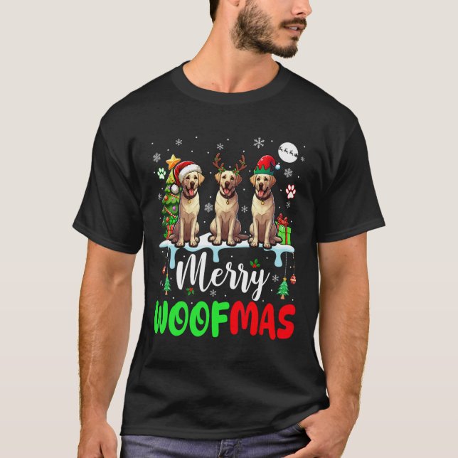 God jul Woof Three Santa Elf Labrador Retr T Shirt (Framsida)