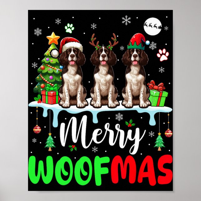 God jul Woof Three Santa English Springer Poster (Framsidan)