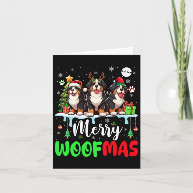 God jul Woof Three Santa Reindeer Bernese Kort (Framsida)