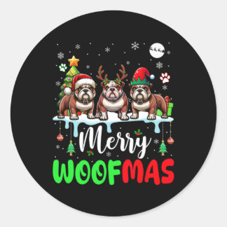 God jul Woof Three Santa Reindeer Elf Bull Runt Klistermärke