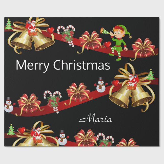 God jul Wrapping Papper Elf Snögubbe Santa Presentpapper (Platt)