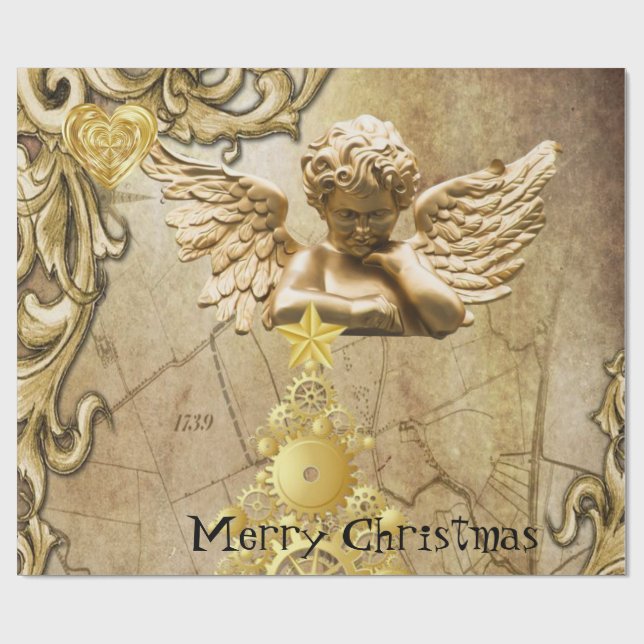 God jul Wrapping Papper Guld Angel Presentpapper (Platt)