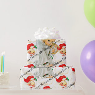 God jul Wrapping Papper Vintage Santa Angel Presentpapper