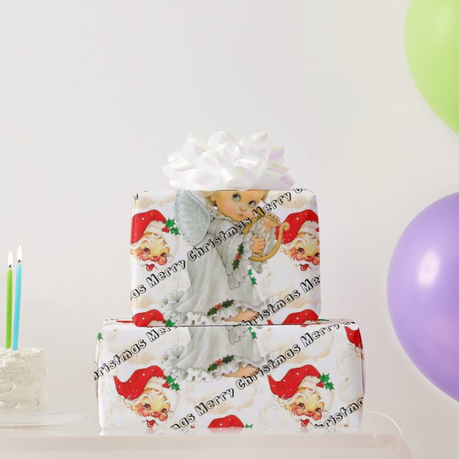 God jul Wrapping Papper Vintage Santa Angel Presentpapper (Festgåvor)