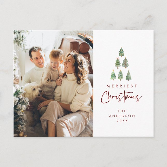 God jul, Xmas Träd Familjefoto Vykort (Framsida)