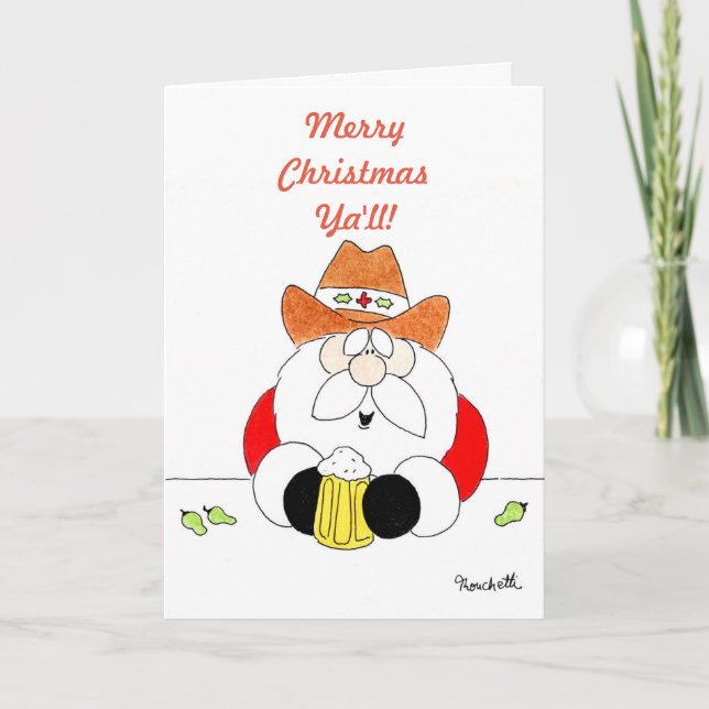 God jul Ya kommer Texas Santa med Beer Helgkort (Framsida)