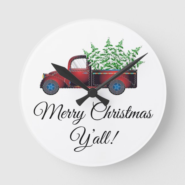 God jul Y'all Acrylic Wall Clock Rund Klocka (Framsida)