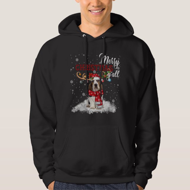 God jul Y'all Basset Hound Jul Ornam Hoodie (Framsida)