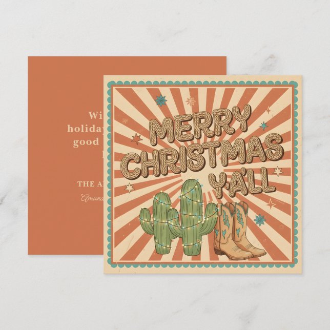 God Jul Y'all Boho Västerländskt Kort (Fram/baksida)