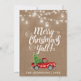 God jul Y'all Burk Ljus Lastbil Burlap Julkort