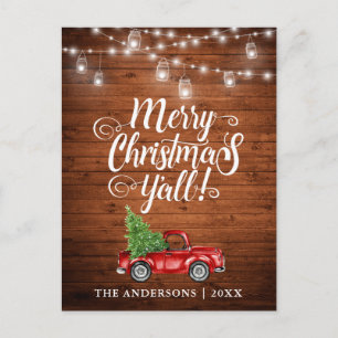 God jul Y'all Burk Ljus Lastbil Wood Vykort