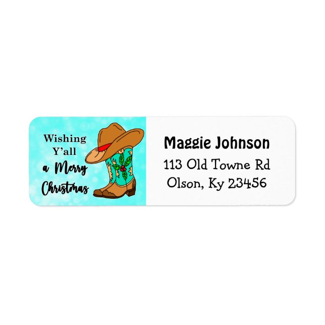 God jul Y'all Cowboy Boots, Hat Returadress Etikett (Framsidan)