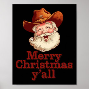 God jul Y'all Cowboy Santa Westernare Land Poster