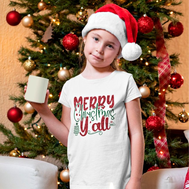 God jul Y'all Faux Glitter Script Helgdag T Shirt (Skapare uppladdad)